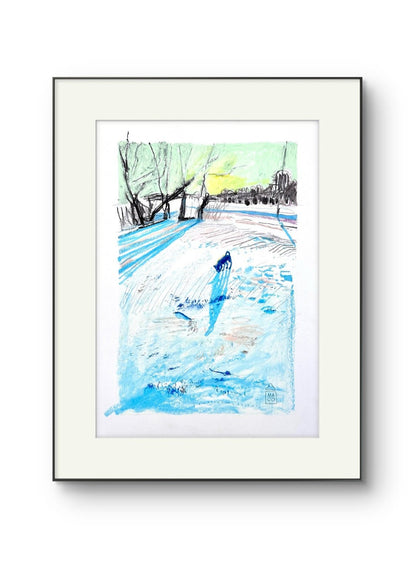 Pejzaż w śniegu z psem