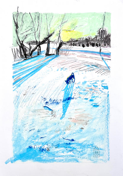 Pejzaż w śniegu z psem